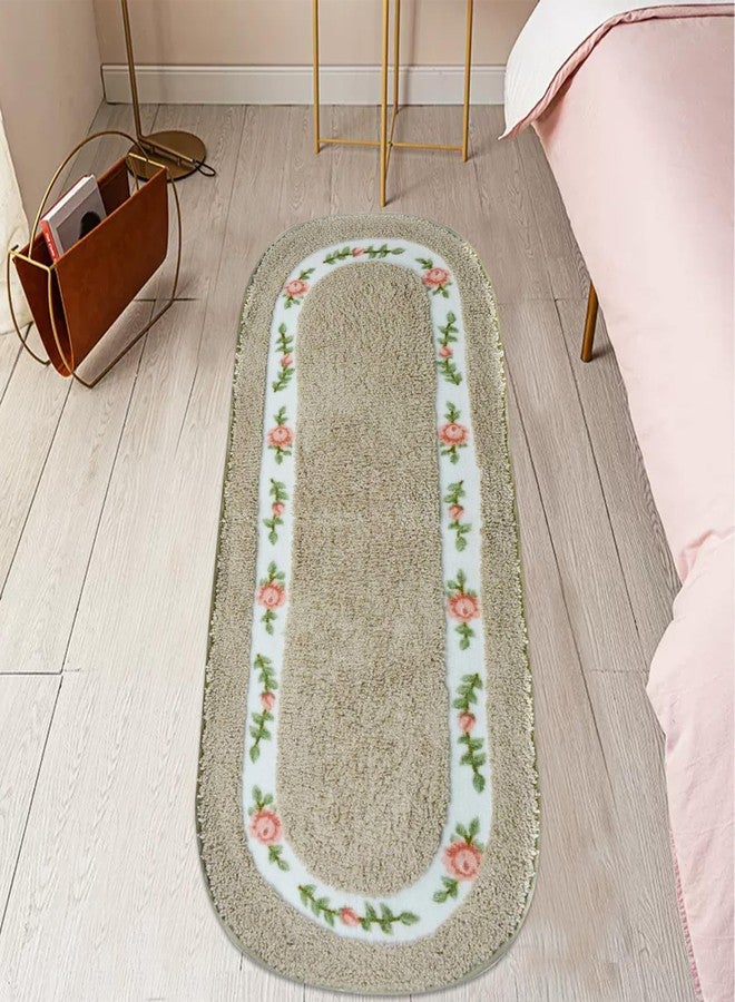 ABREEZE Rose Rug Super Soft Bathroom Floral Rug Non Slip Bedside Kitchen Mat Shaggy Doormat Carpet Absorbent Shower Oval Area Rug for Living Room Bedroom 17.71x49.21 Inch Coffee - Image 3